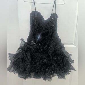 MAC DUGGAL Mini Black Sequin Ruffle Prom Formal Dress Size 4 NWOT Retails $798